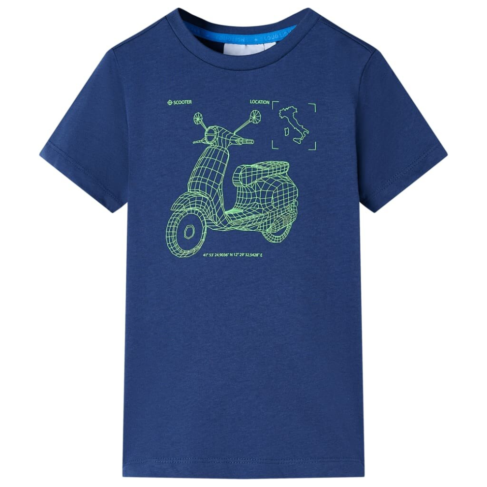 (92) Kids' T-shirt Short Sleeves T Shirt Tee Kids' Top Scooter Bike Print Dark Blue