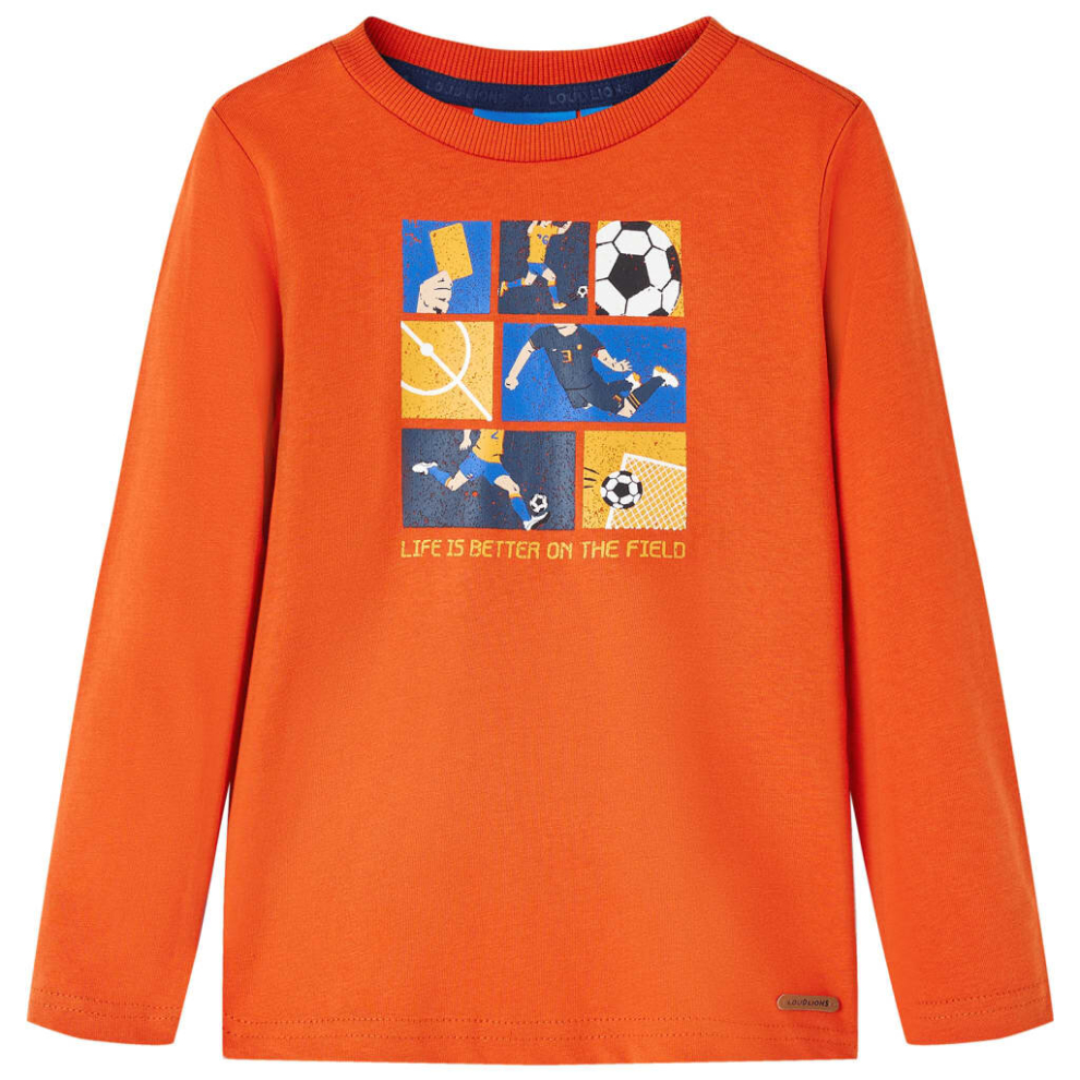 (116) Kids' T-shirt with Long Sleeves Top T Shirt Tee Football Game Print Orange