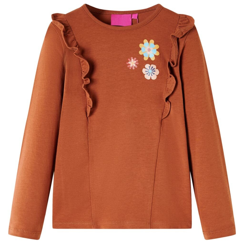Vidaxl (Cognac, 116) Kids' T-Shirt With Long Sleeves Children T Shirt Flowers Print Dark Ochre 128 Brown