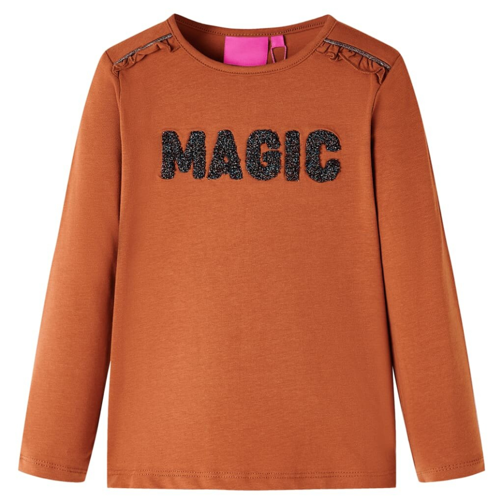 (cognac, 116) Kids' T-shirt with Long Sleeves Children's T Shirt Tee Glitter Word Design