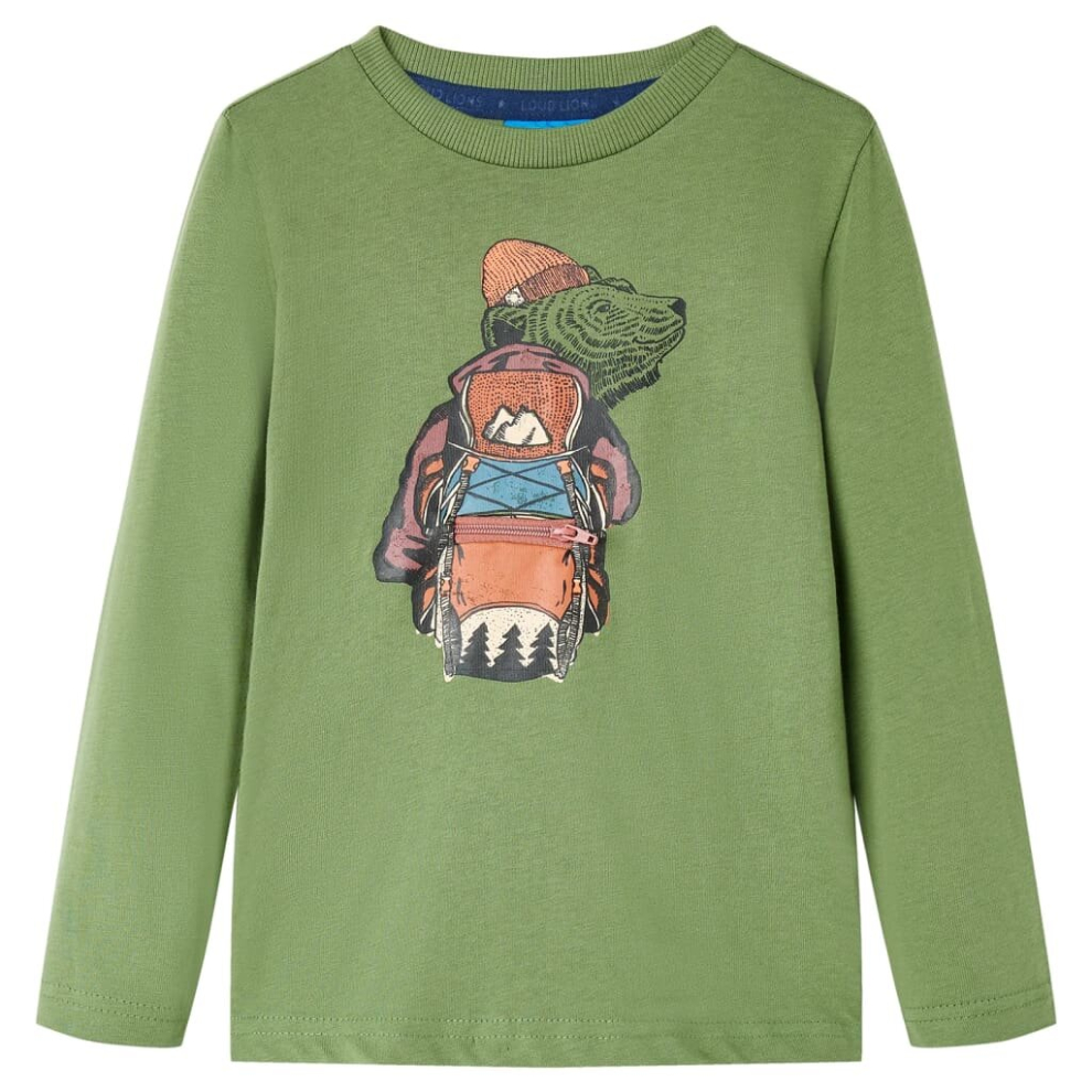 (khaki, 92) Kids' T-shirt with Long Sleeves Children's T Shirt Kids' Tops Tee Bear Print