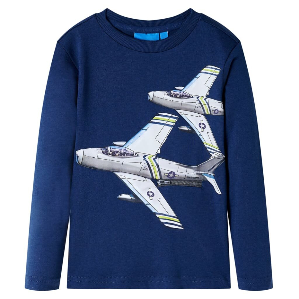 (navy blue, 116) Kids' T-shirt with Long Sleeves Children's T Shirt Kids' Tops Tee Plane Print