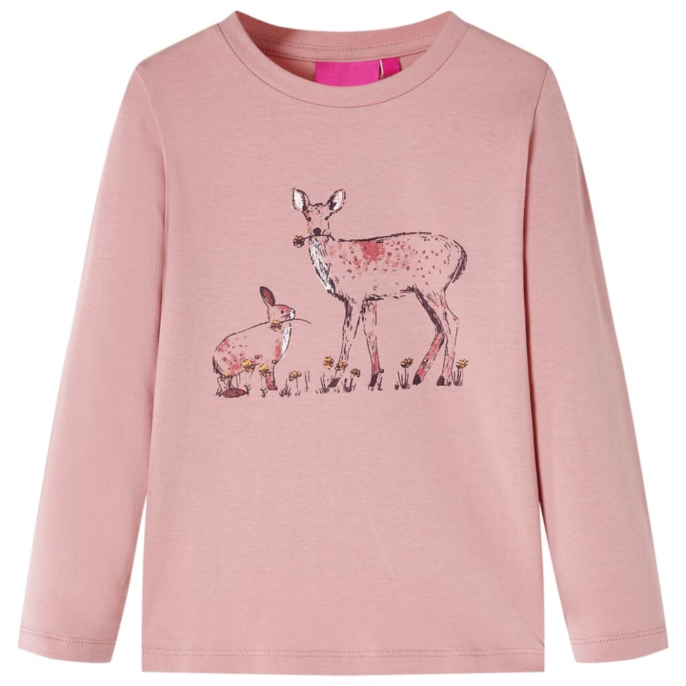 (104) Kids' T-shirt with Long Sleeves Top T Shirt Tee Deer and Rabbit Print Pink