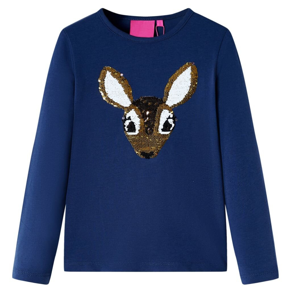 (navy, 116) Kids' T-shirt with Long Sleeves Children's T Shirt Tops Tee Sequined Deer