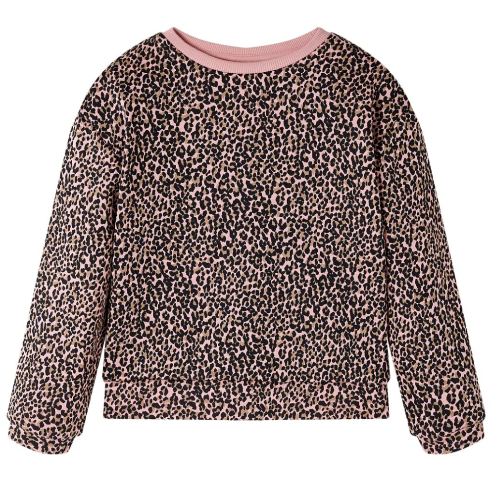 (140) Kids' Sweatshirt Long Sleeves Toddler Tops Pullover Leopard Print Medium Pink