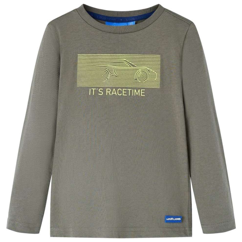 (140) Kids' T-shirt with Long Sleeves Children's T Shirt Tee Racing Car Print Khaki