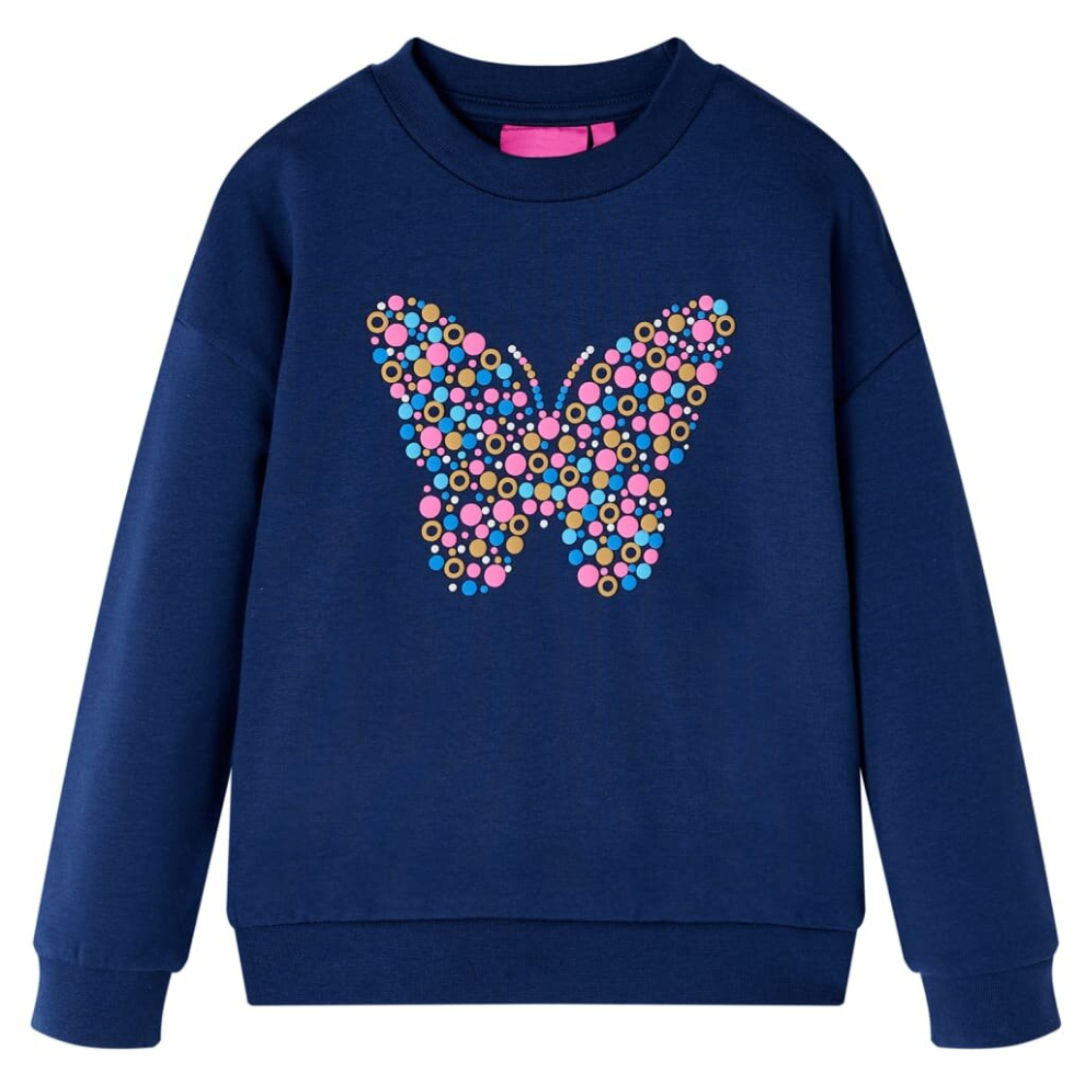 (140) Kids' Sweatshirt Long Sleeves Toddler Tops Pullover Top Butterfly Print Navy