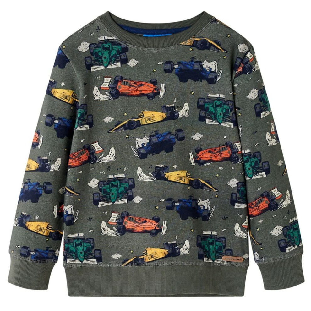 (140) Kids' Sweatshirt Long Sleeves Toddler Pullover Top Racing Cars Print Khaki