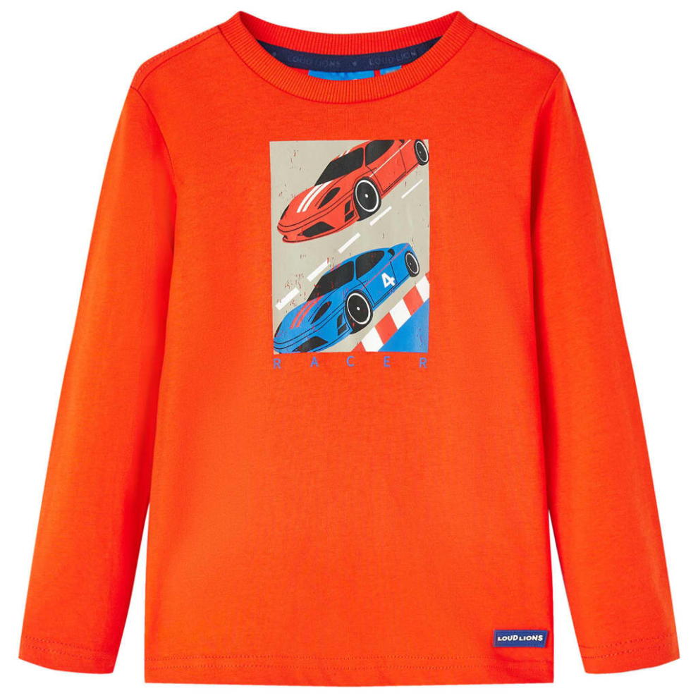 (92) Kids' T-shirt with Long Sleeves Top T Shirt Tee Racing Car Print Bright Orange