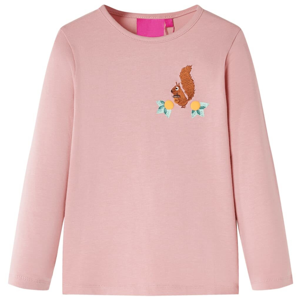 (light pink, 140) Kids' T-shirt with Long Sleeves Children's T Shirt Tops Tee Squirrel Design