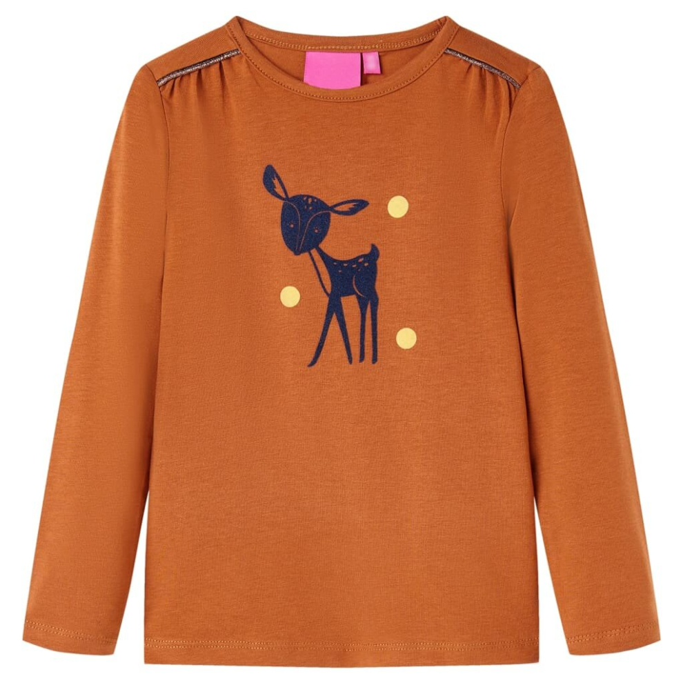 Vidaxl (Cognac, 116) Kids' T-Shirt With Long Sleeves Children T Shirt Tops Deer Design Cognac 140 Not,Specified