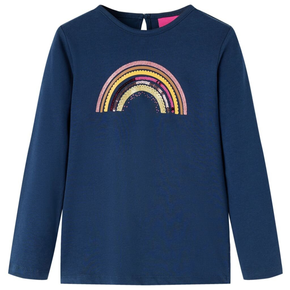 Vidaxl (Navy 128) Kids' T-Shirt With Long Sleeves Children's T Shirt Tops Tee Rainbow Print Blue