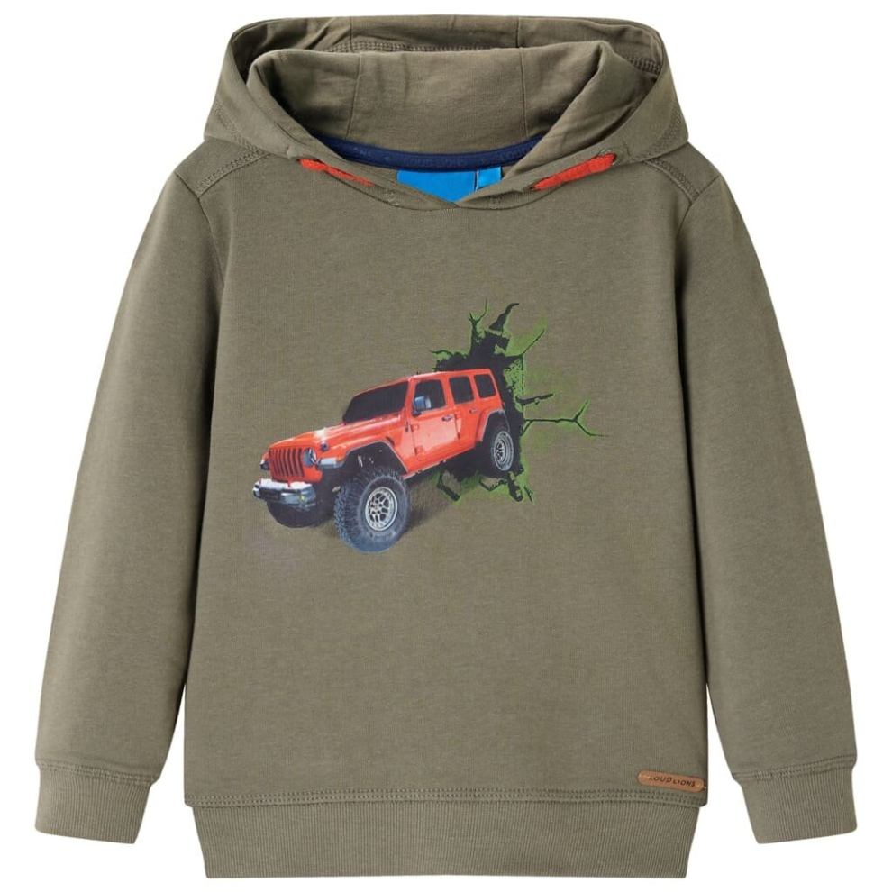 (116) Kids' Hooded Sweatshirt Children's Pull Over Kids' Hoodie Jeep Print khaki