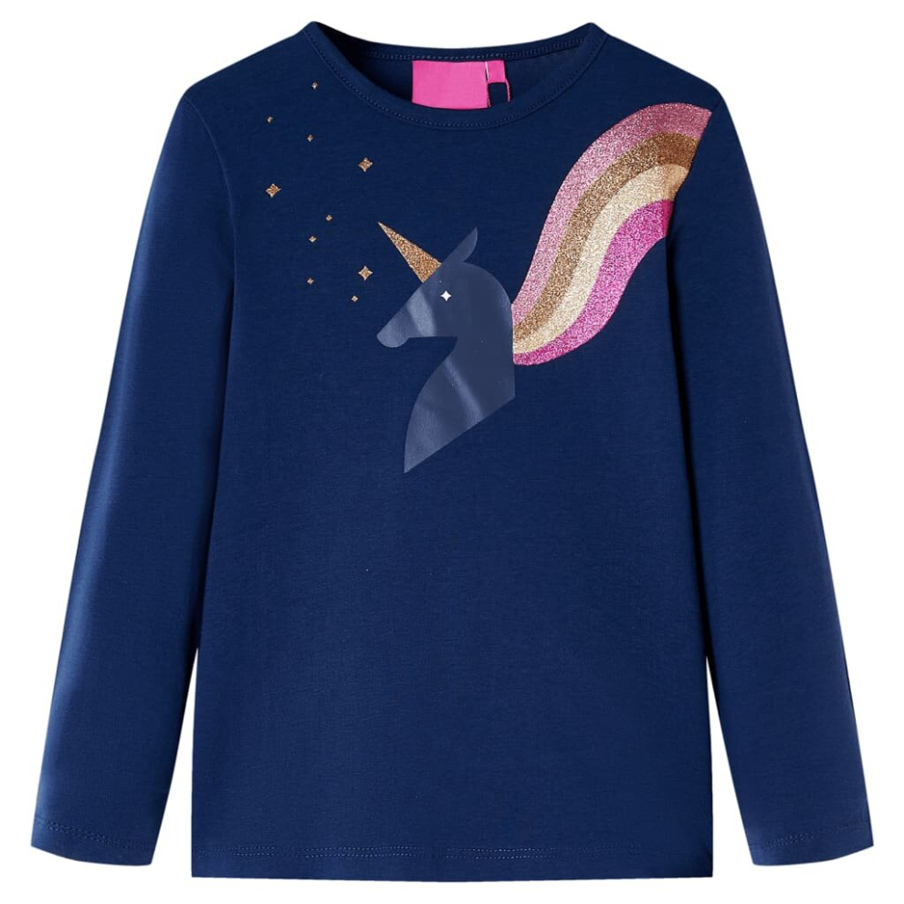 (navy, 140) Kids' T-shirt with Long Sleeves Children's T Shirt Tops Tee Unicorn Design