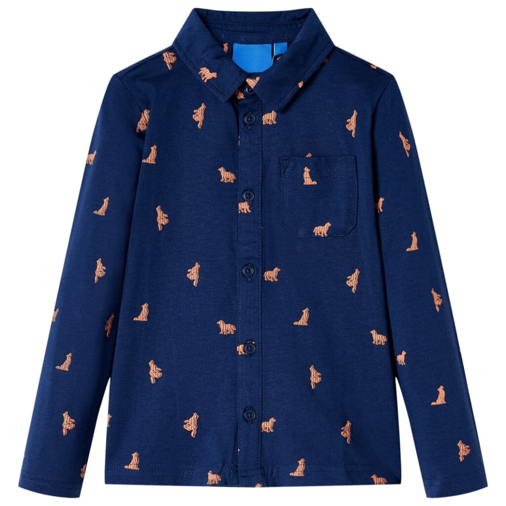 (116) Kids' Shirt Long Sleeves Toddler Children's Shirt Kids' Top Dog Print Navy