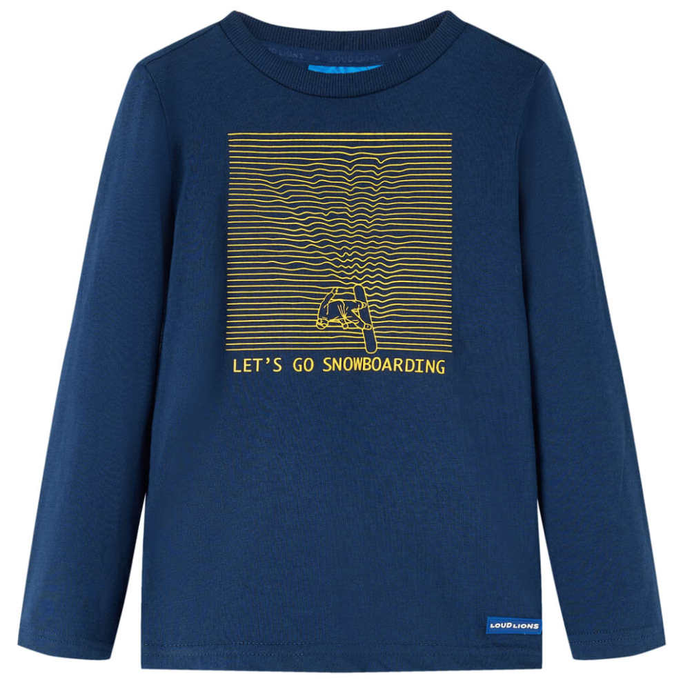 (104) Kids' T-shirt with Long Sleeves Top T Shirt Tee Snowboarding Print Navy Blue