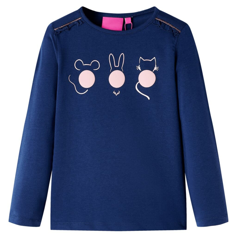 (navy, 128) Kids' T-shirt With Long Sleeves Children's T Shirt Tops Tee Animals Print