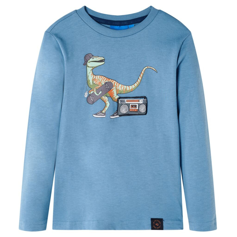 Vidaxl (Blue, 92) Kids' T-Shirt With Long Sleeves Children's T Shirt Top Tee Dinosaur Print