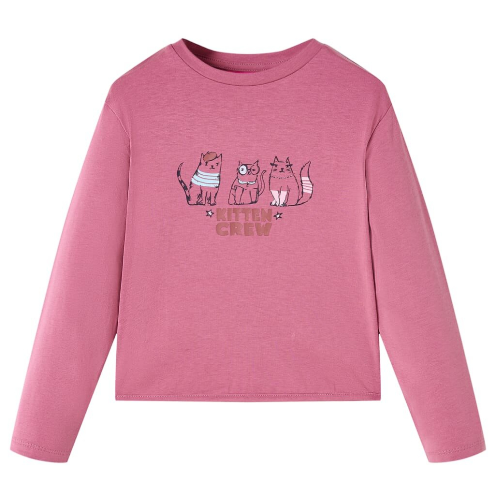 (116) Kids' T-shirt with Long Sleeves Children's T Shirt Tee Kitten Print Raspberry