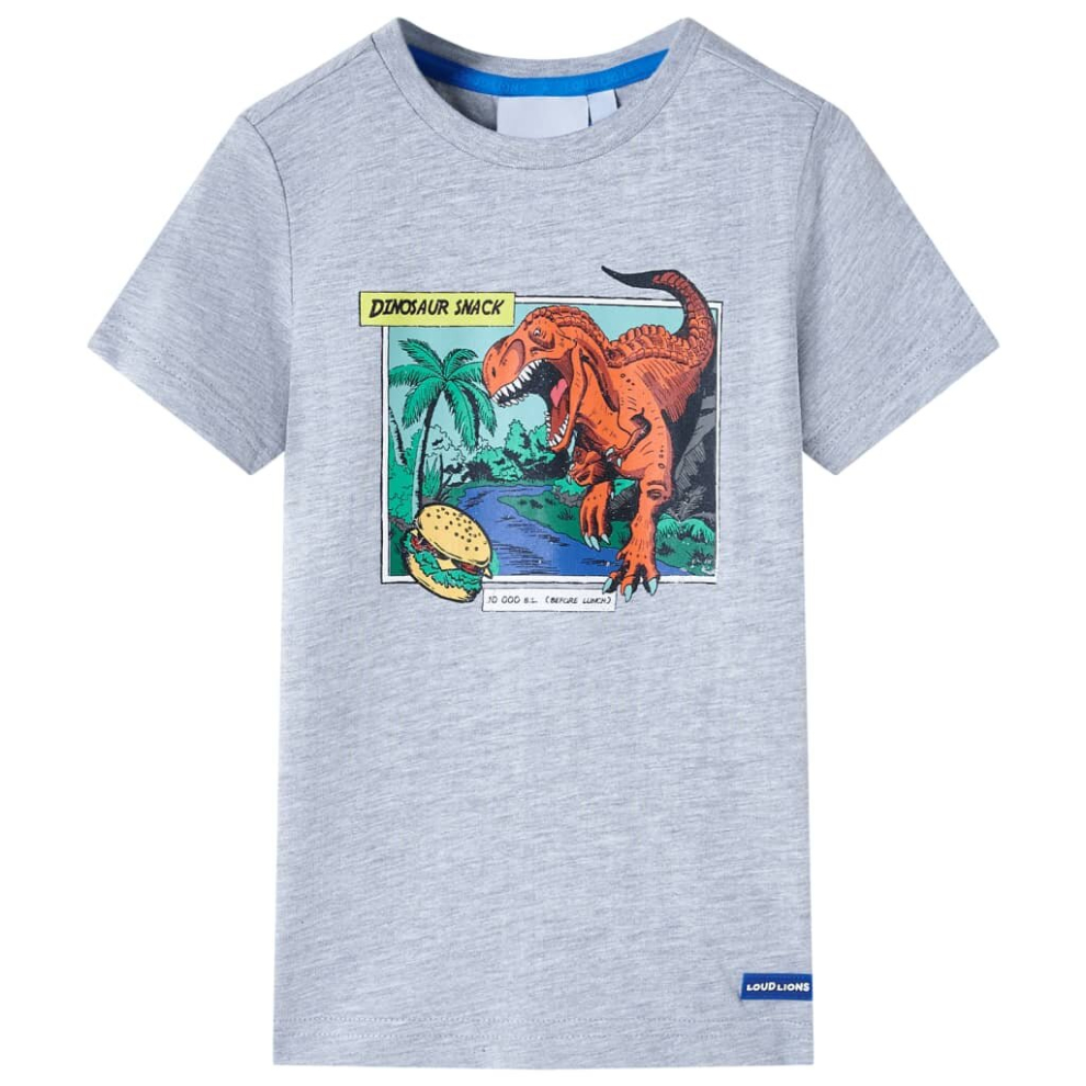 Vidaxl (Grey, 128) Kids' T-Shirt Short Sleeves Kids' Top Children's T Shirt Tee Dinosaur Print