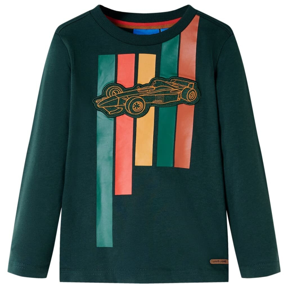 (dark green, 116) Kids' T-shirt with Long Sleeves Children's T Shirt Tops Tee Racing Car Print