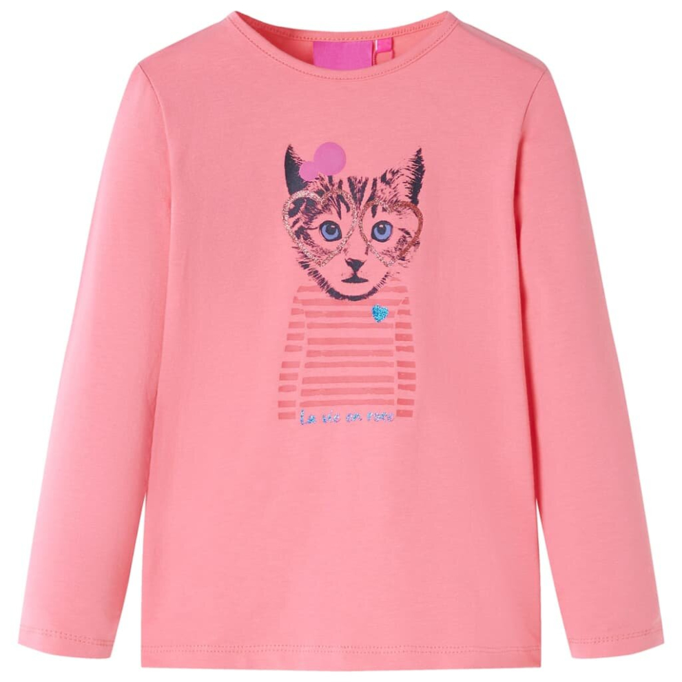 Vidaxl (Pink, 128) Kids' T-Shirt With Long Sleeves Children's T Shirt Kids' Tops Tee Cat Print