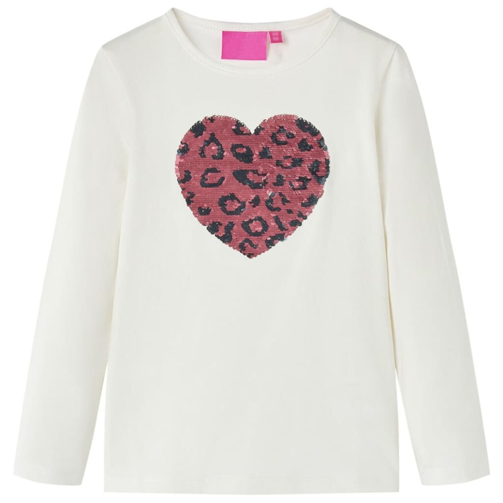 (ecru, 116) Kids' T-shirt with Long Sleeves Children's T Shirt Tee Sequin Heart Design