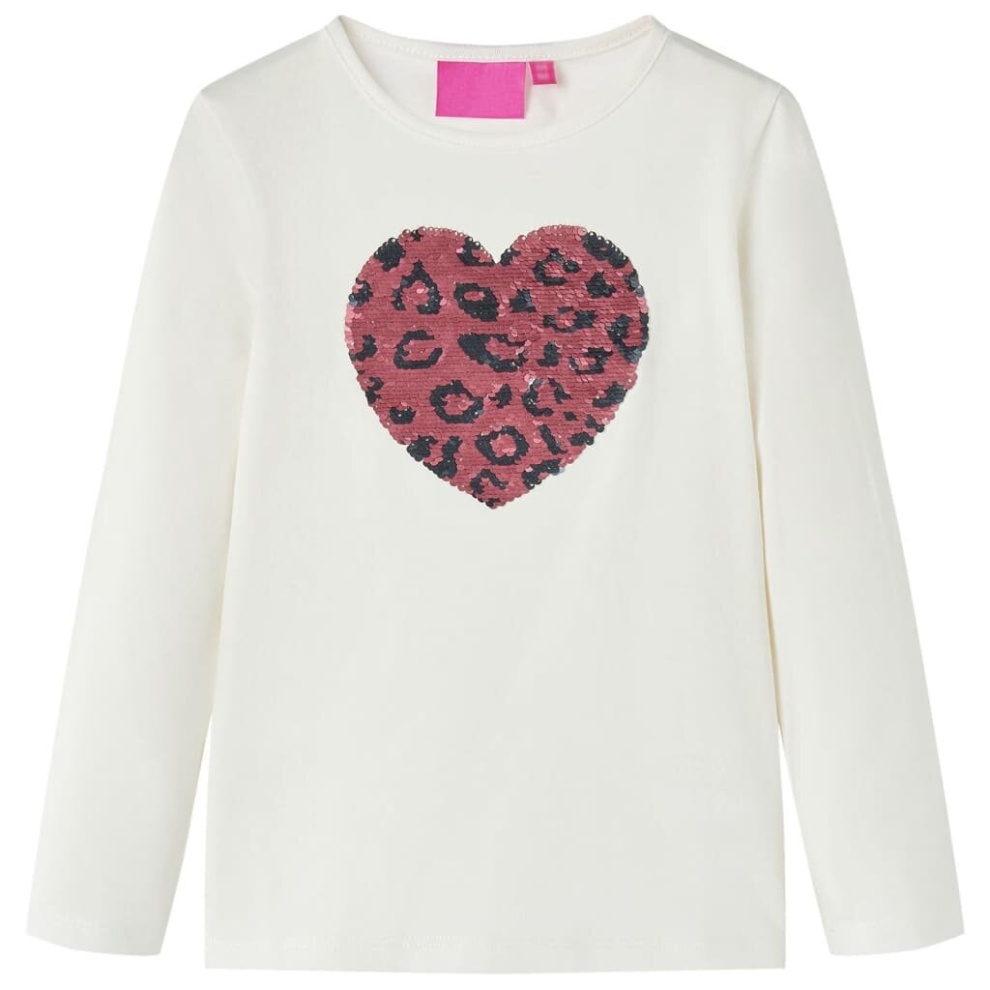 Vidaxl (Ecru, 116) Kids' T-Shirt With Long Sleeves Children's T Shirt Tee Sequin Heart Design