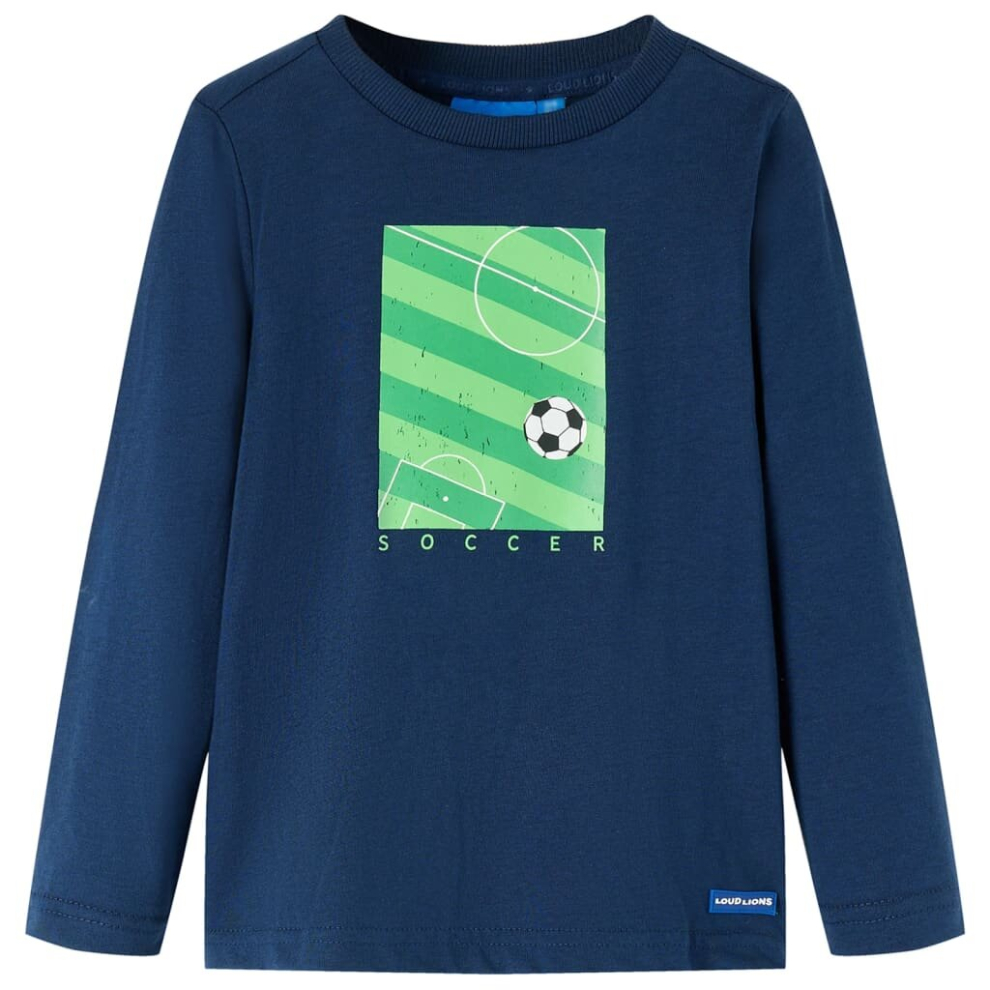 (92) Kids' T-shirt with Long Sleeves Top T Shirt Tee Football Field Print Navy Blue