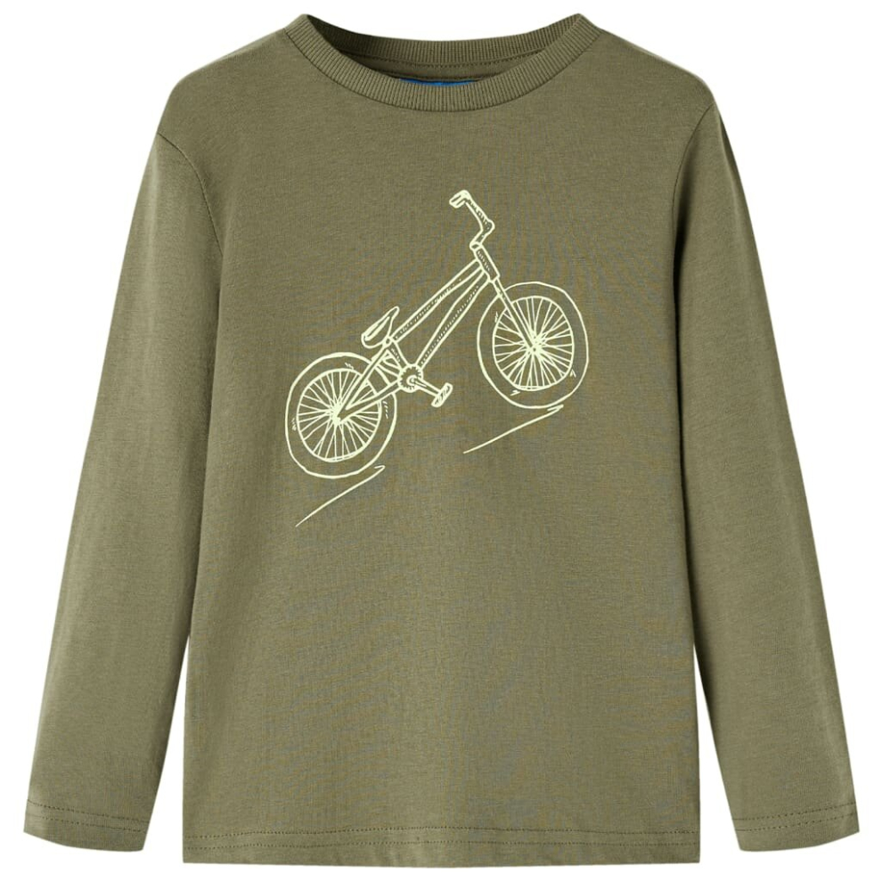 (128) Kids' T-shirt with Long Sleeves Children's T Shirt Tops Tee Bike Print Khaki