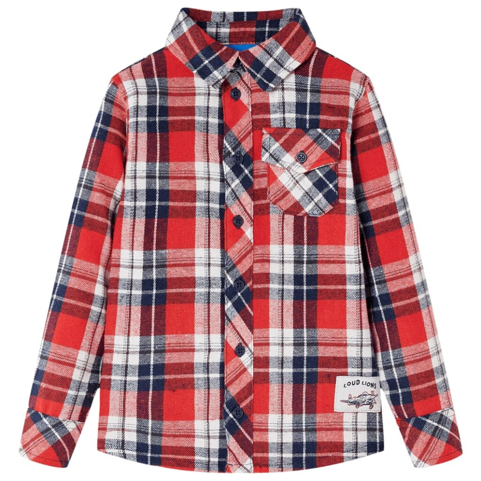 (128) Kids' Plaid Shirt Long Sleeves Children's Shirt Toddler Kids' Top Red and Navy