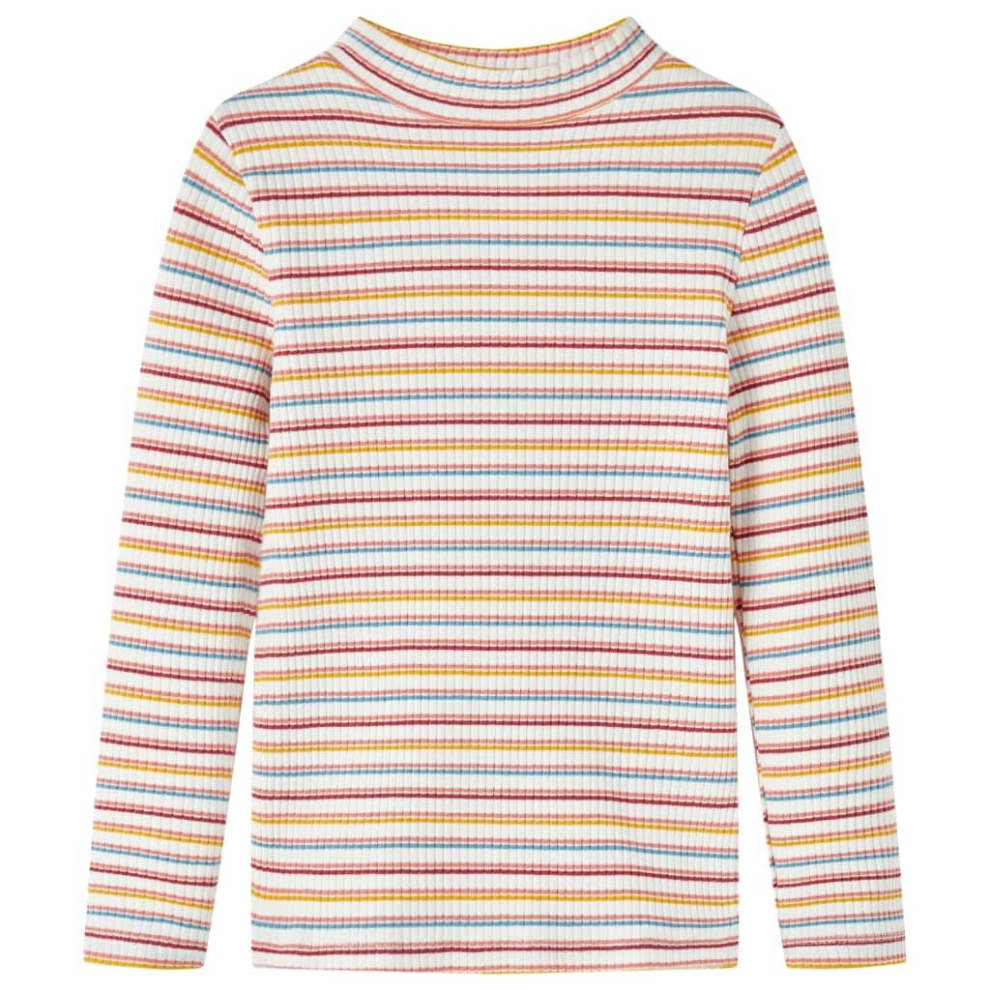 Vidaxl (Ecru, 128) Kids' T-Shirt With Long Sleeves Children's T Shirt Tee Mock Turtleneck Stripes Not,Specified