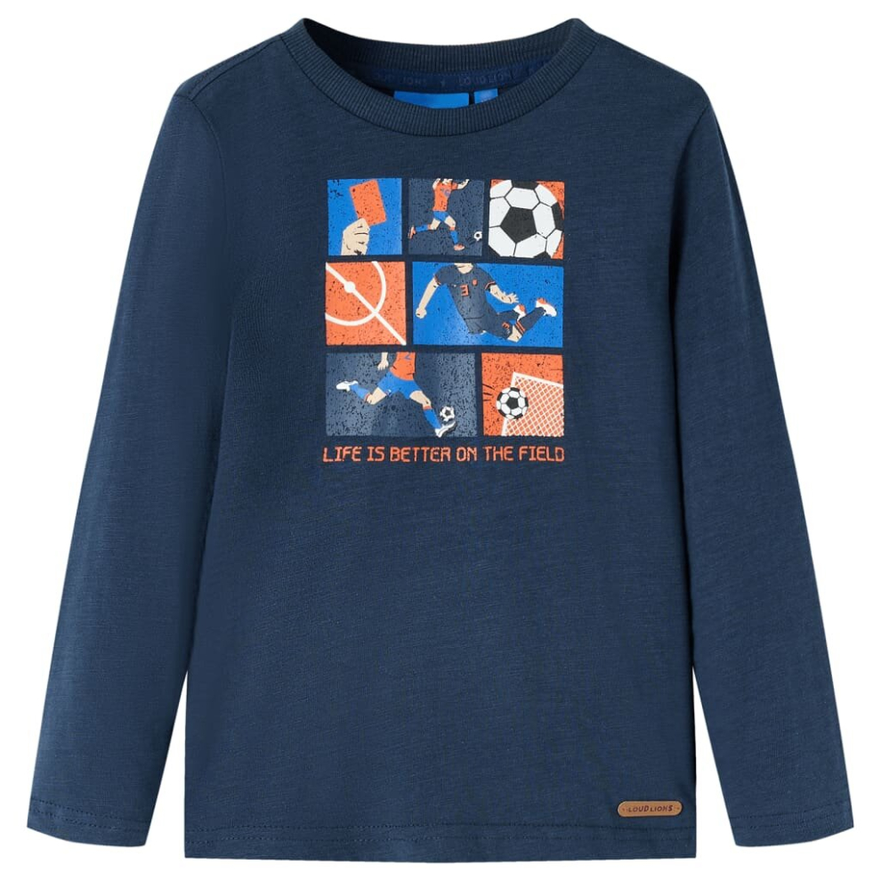 (92) Kids' T-shirt with Long Sleeves T Shirt Tee Football Game Print Navy Melange