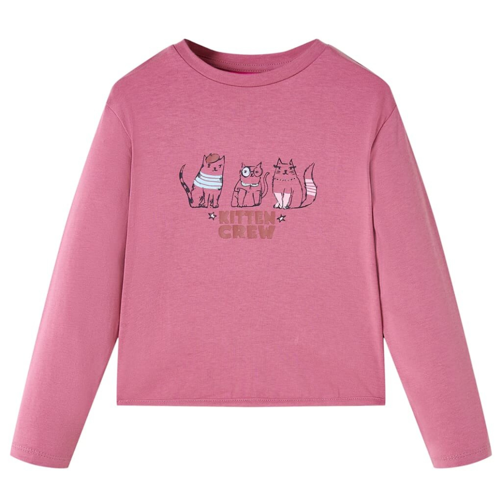 (92) Kids' T-shirt with Long Sleeves Children's T Shirt Tee Kitten Print Raspberry