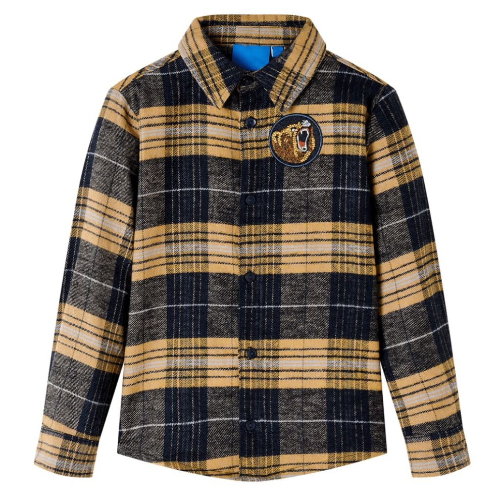 (116) Kids' Plaid Shirt Long Sleeves Children's Shirt Kids' Top Yellow and Black