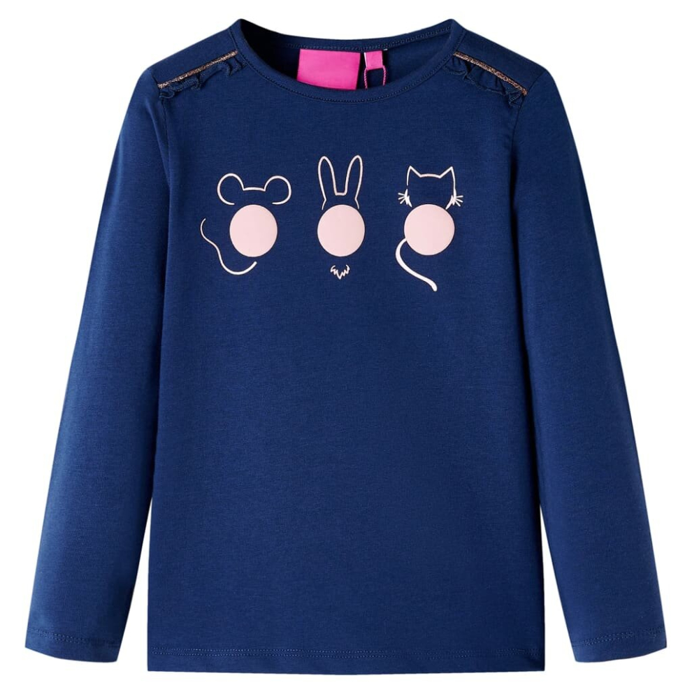 (navy, 92) Kids' T-shirt with Long Sleeves Children's T Shirt Tops Tee Animals Print