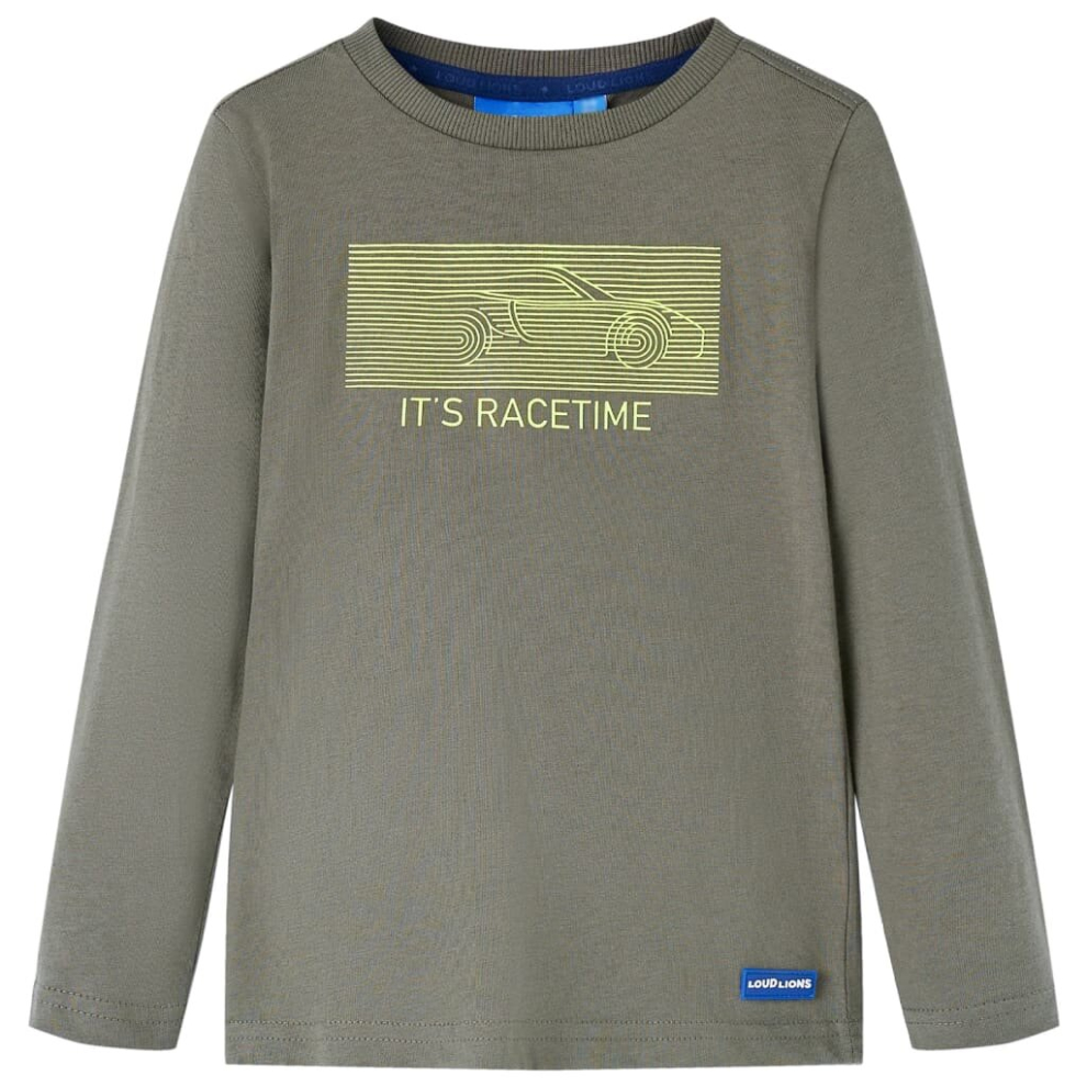 (128) Kids' T-shirt with Long Sleeves Children's T Shirt Tee Racing Car Print Khaki