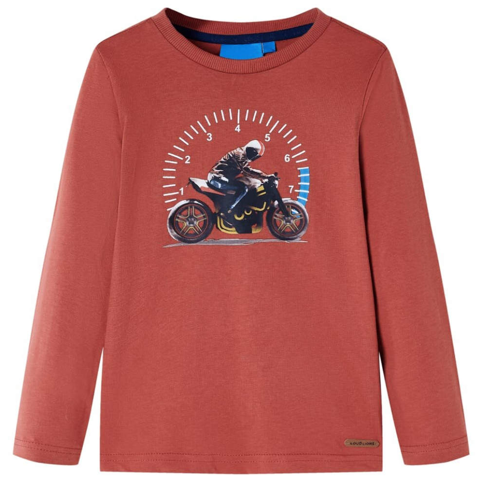 Vidaxl (Henna, 104) Kids' T-Shirt With Long Sleeves Children T Shirt Motorbike Print Khaki 116