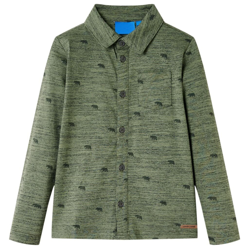 Vidaxl (116) Kids' Shirt Toddler Children's Shirt Kids' Top Cattle Print Khaki Melange Green