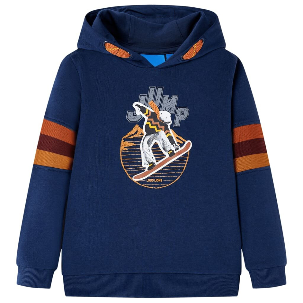 (128) Kids' Hooded Sweatshirt Children Pullover Hoodie Bear And Skateboad Print Navy