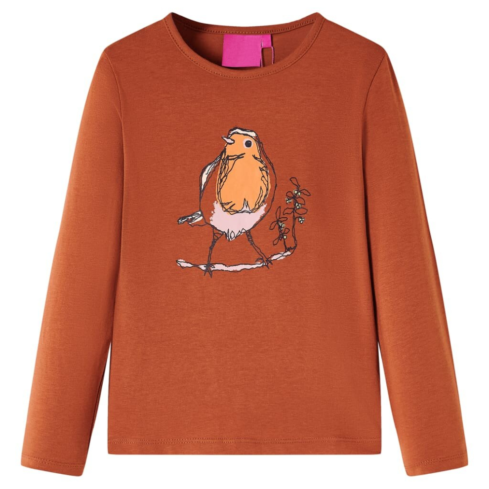 Vidaxl (104) Kids' T-Shirt With Long Sleeves Children's T Shirt Tops Tee Bird Print Cognac