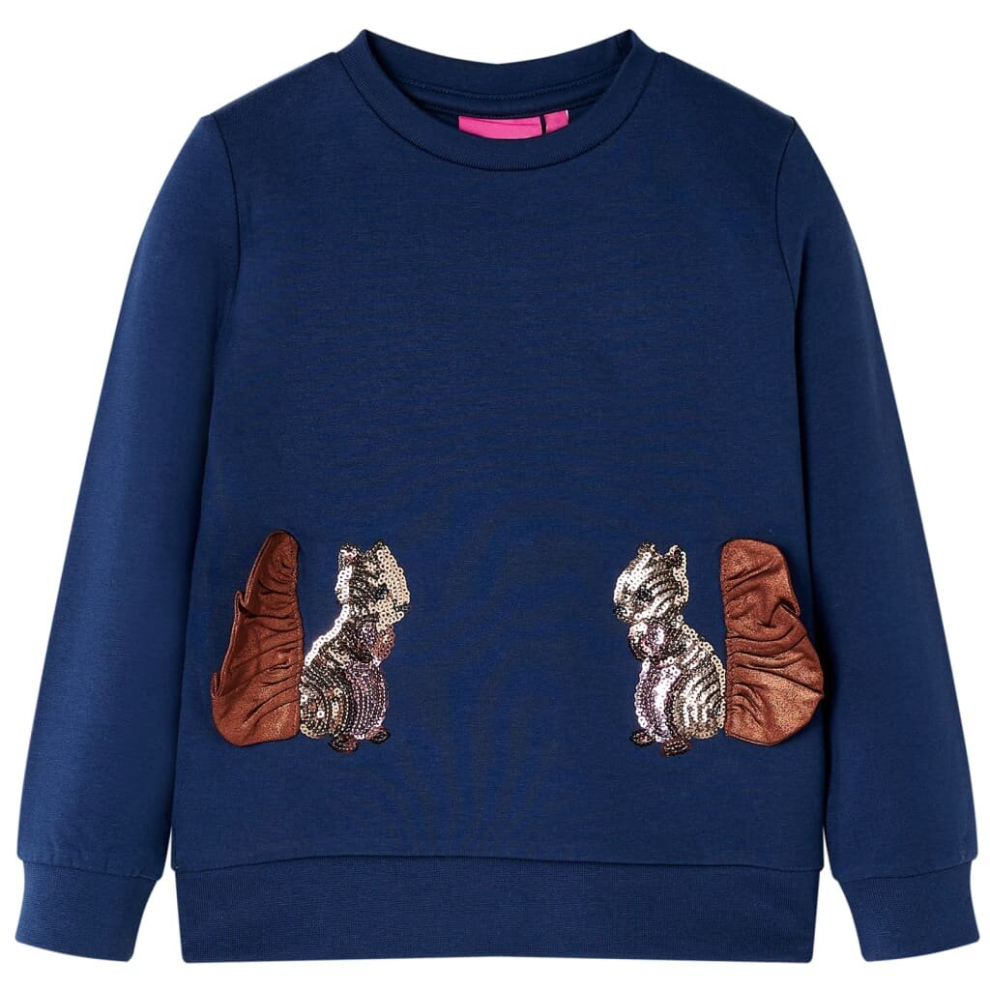 (104) Kids' Sweatshirt Children Long Sleeves Pullover Top Sequined Squirrels Navy