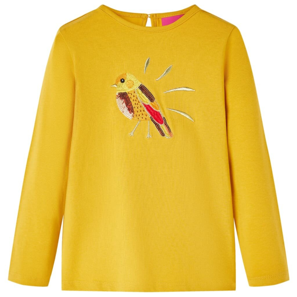 Vidaxl (Ochre, 104) Kids' T-Shirt With Long Sleeves Children's T Shirt Kids' Tops Tee Bird Design Brown