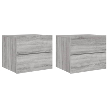 (grey sonoma, 2 pcs) vidaXL Wall-mounted Bedside Cabinets with LED Lights Nightstand Wall Units