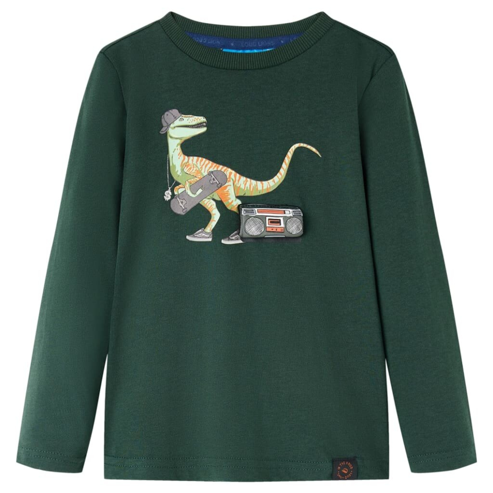 Vidaxl (Dark Green, 92) Kids' T-Shirt With Long Sleeves Children's T Shirt Top Tee Dinosaur Print
