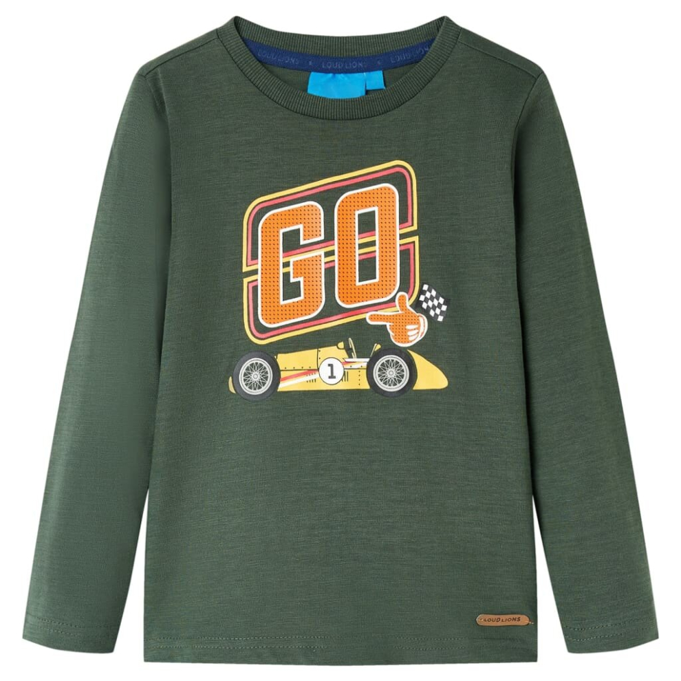 (dark green, 92) Kids' T-shirt with Long Sleeves Children's T Shirt Tops Tee Racing Car Print