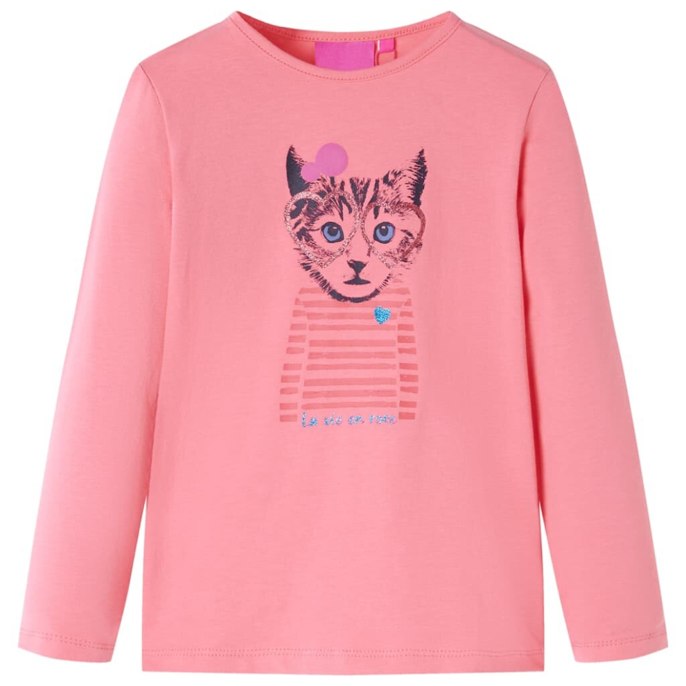 (pink, 104) Kids' T-shirt with Long Sleeves Children's T Shirt Kids' Tops Tee Cat Print