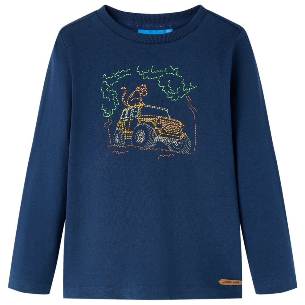 (navy blue, 128) Kids' T-shirt with Long Sleeves Children's T Shirt Kids' Tops Tee Jeep Print