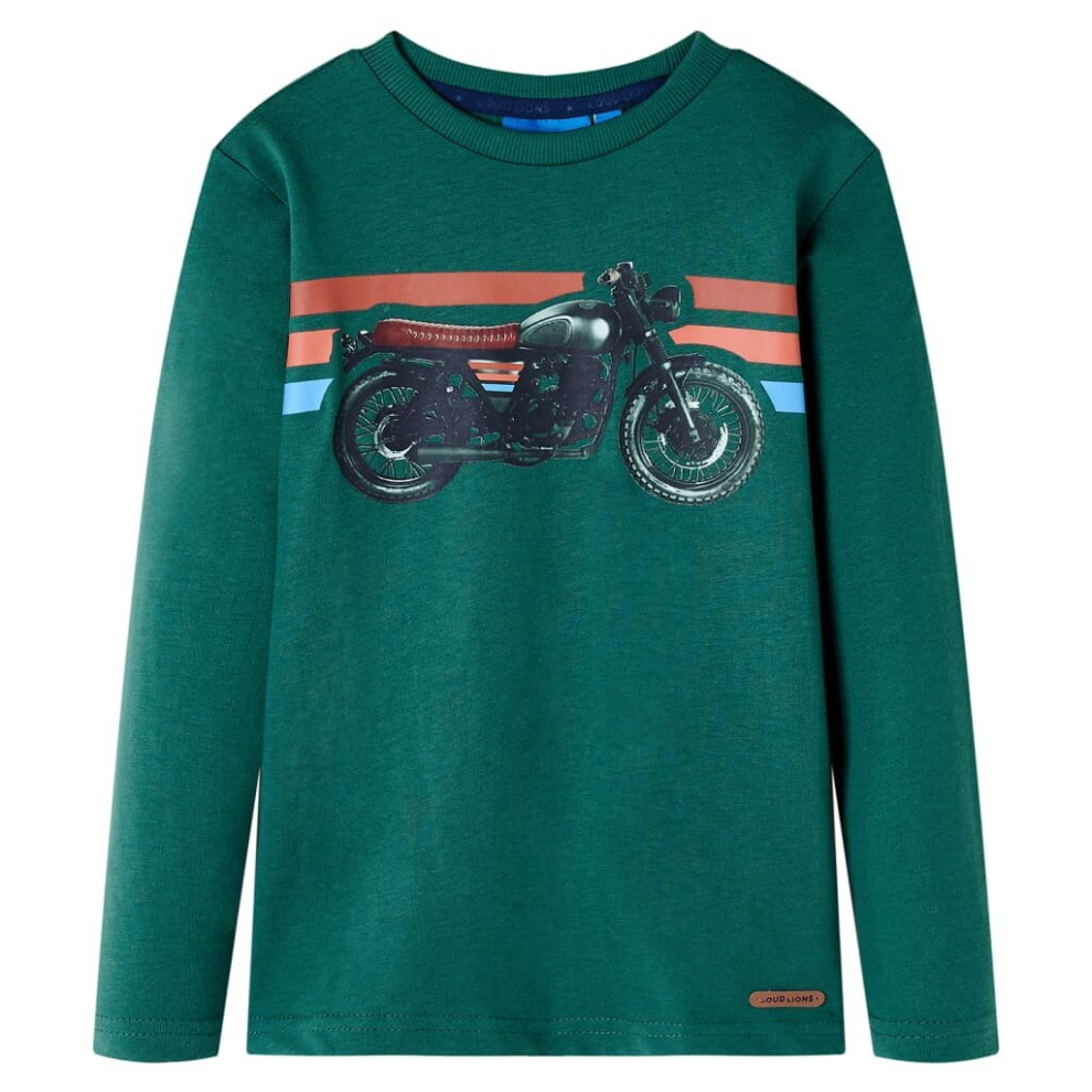 (green, 104) Kids' T-shirt with Long Sleeves Children's T Shirt Tops Tee Motorbike Print