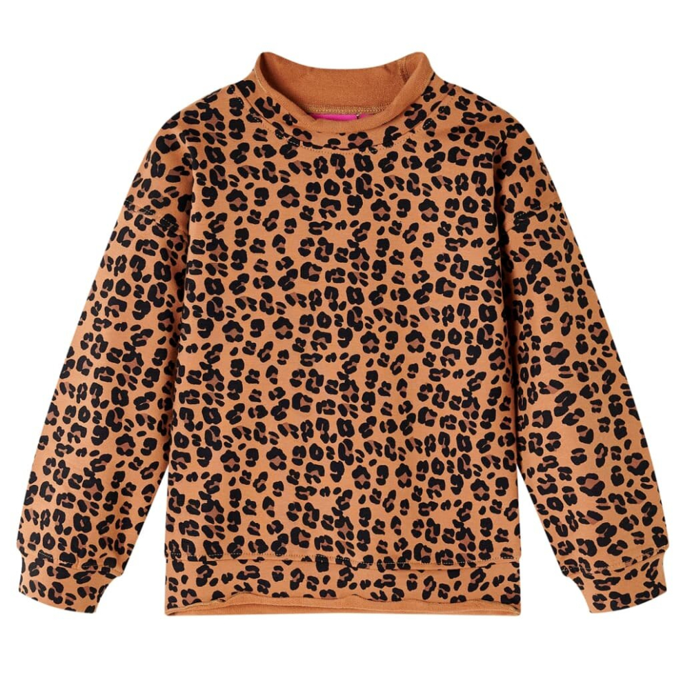 (104) Kids' Sweatshirt Long Sleeves Pullover Kids Top Leopard Print Light Cognac